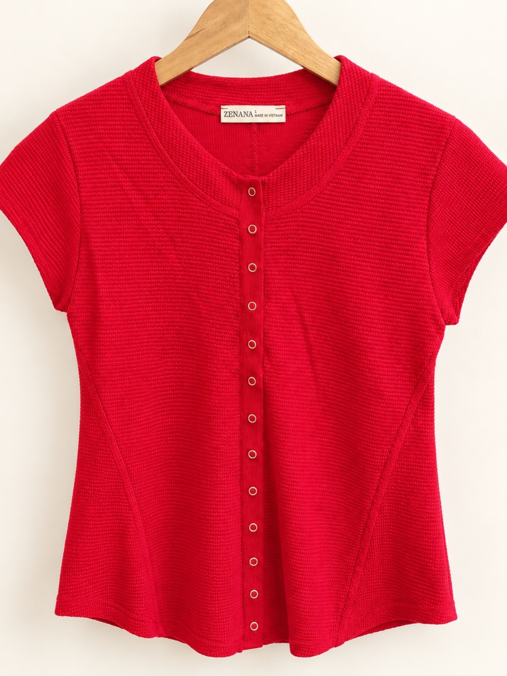 Zenana Outfitters Girls' Bright Red Short Sleeve Snap-Front Shirt